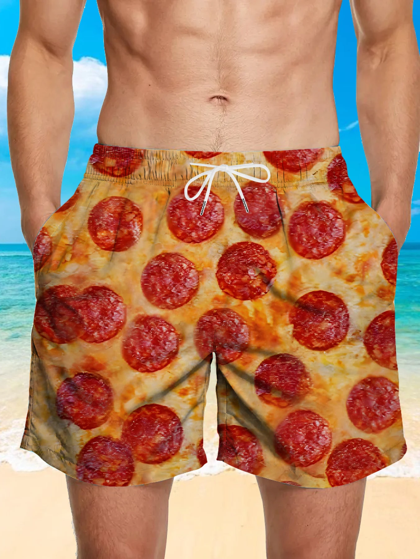 

Thin Section Quick Dry Polyester Shorts Men Full Digital Print Outdoor Beach Pants
