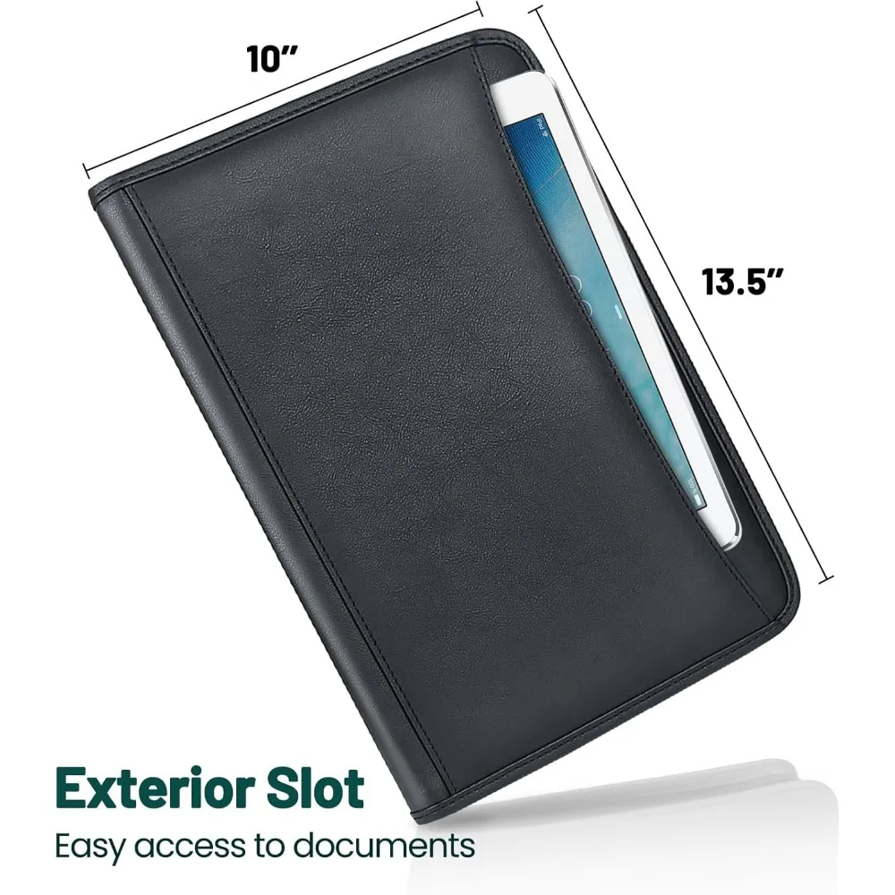ผลงานธุรกิจสำหรับผู้ชาย 10 "x 13.5"แฟ้ม Padfolio พร้อมซิป, โฟลิโอหนังเทียมสำหรับใบสมัคร, เอกสาร, โทรศัพท์, แท็บเล็ต,