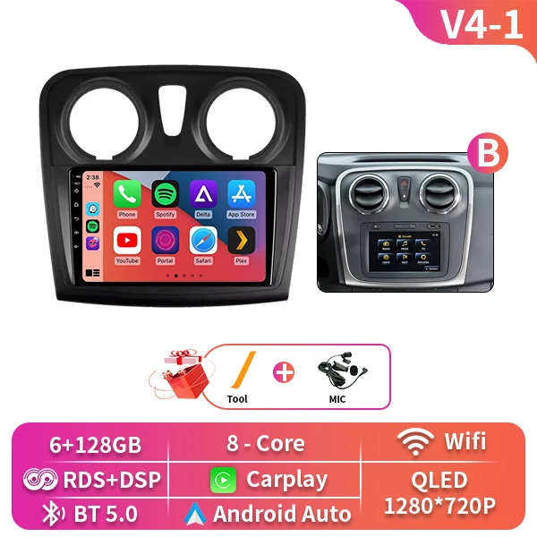 Android 16 Auto Voor Renault Dokker Lodgy Dacia 2012-2020 Radio Multimedia Speler Android Auto Carplay Head Unit navigatie Gps - afbeelding 1