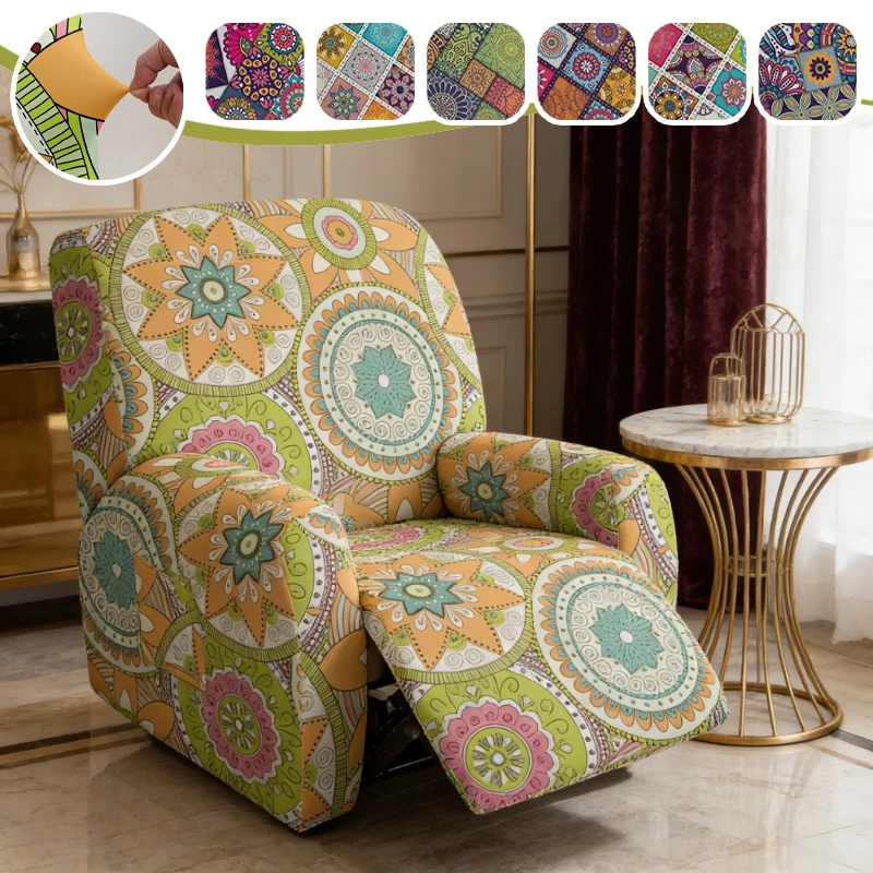 

Bohemian Recliner Chair Cover Easy Install Washable Stretch Slipcover for 1 Seater Sofa Anti Dirty Pet Friendly Pastoral Style