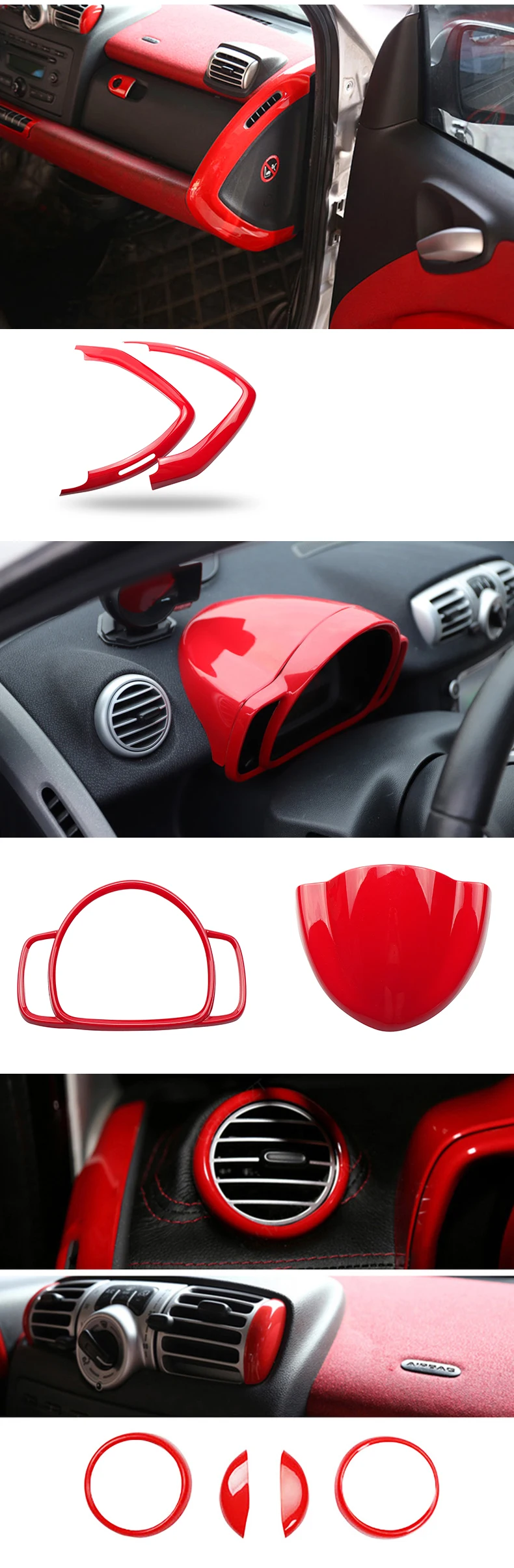 Red Interior and Exterior Decoration Cover for Smart 451 Fortwo description 3