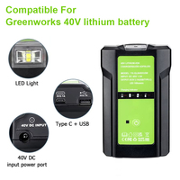 For GreenWorks 40V Lithium-ion Battery Charger Adapter Portable Power Supply With USB 3W Work Light For GLB 29472/29482/29462