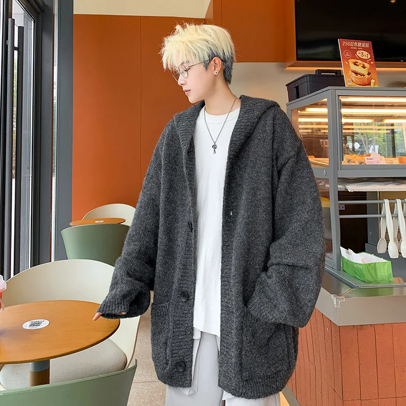 Autumn Winter Knitted Cardigan Hooded Sweater for Men Korean Fashion Vintage Harajuku Hoodie Jacket Coat Y2k Streetwear Men