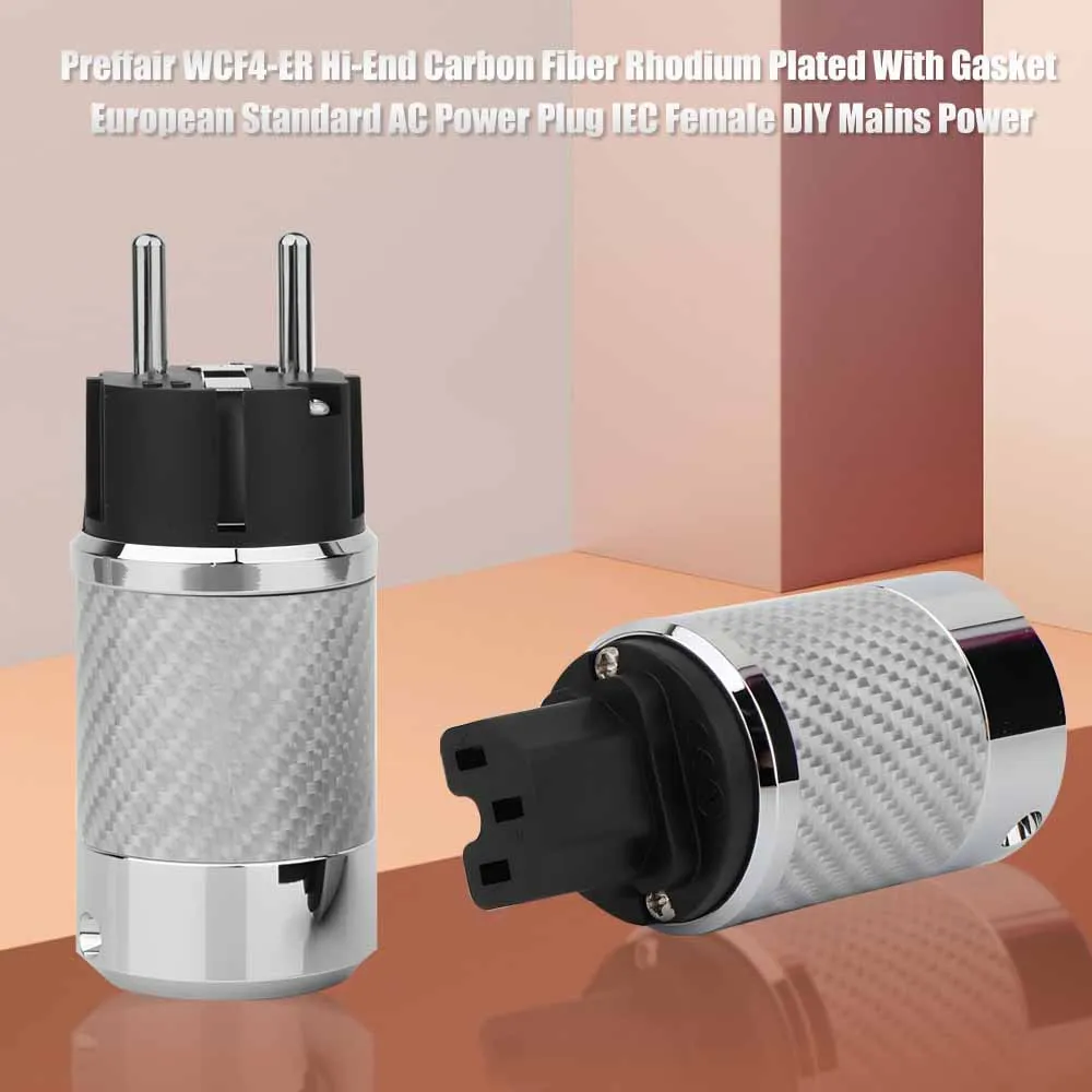 Preffair WCF4-ER Hi-End Carbon Fiber Rhodium Plated With Gasket European Standard AC Power Plug IEC Female DIY Mains Power