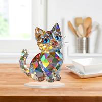 1PCS Cute Cat Ornament Art Home Decoration 2D Flat Fake Crystal Animal Sculpture Perfect Gift for Family and Friends