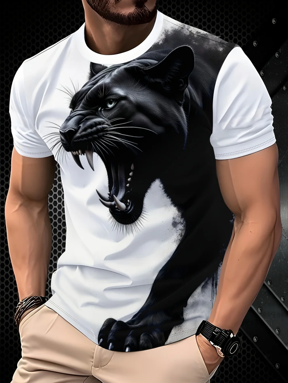 Neue Sommer-Mode Herren T-Shirt O-Ausschnitt Kurzarm-Oberteil Coole Leoparden 3D-Druck Herren T-Shirts Streetwear Herrenbekleidung – Detail 5
