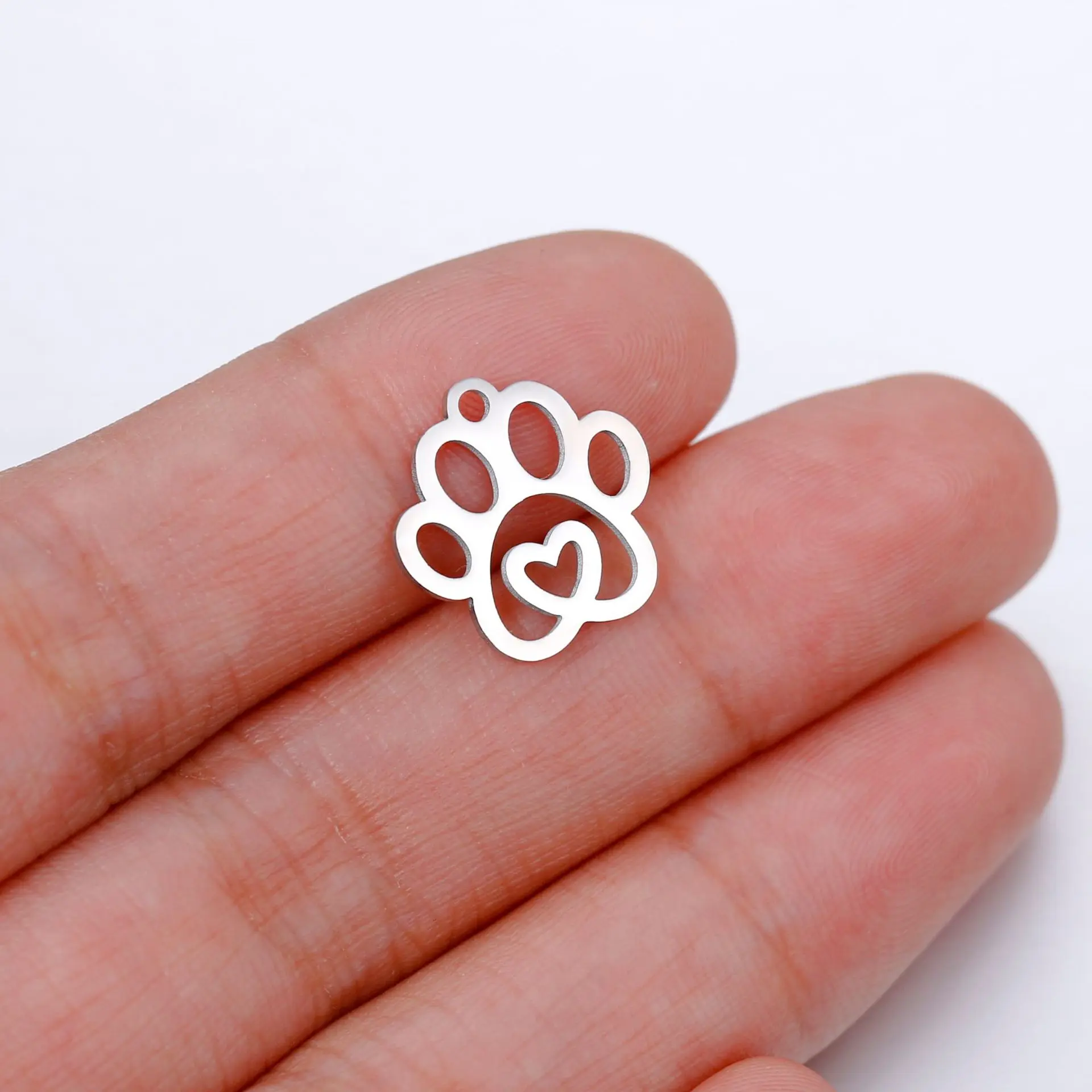 Mirror polished stainless steel hollow love dog PAWS Cat PAWS accessories DIY cute simple animal PAWS