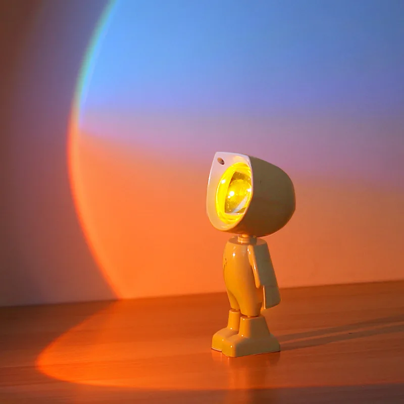 LED Seven Colors Light Sunset Light Astronaut Light Rainbow Projection Night Light 360Degree Rotation Rechargeable Ambient Light