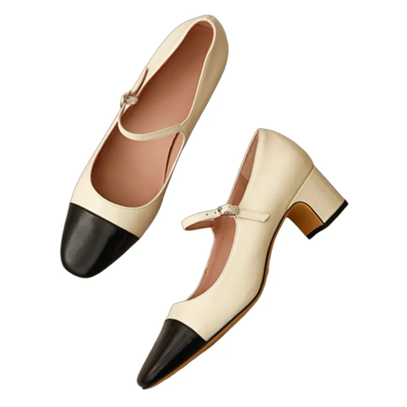 

Withered French Fashion Ladies Elegant Sandals Shoes Women Genuine Leather Mary Jane Sandals Sheepskin Commuting Heel Shoes