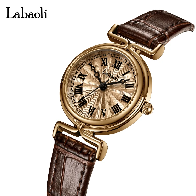 

Classic Roman Numerals Watch for Women Quartz Wristwatch Luxury Ladies Clock Soft Leather Strap Elegant Style Gold Brown Reloj