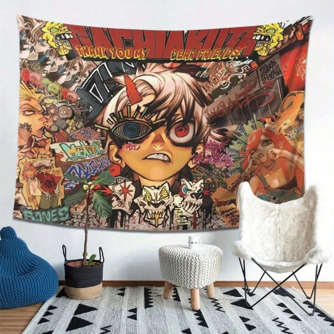 Gachiakuta Anime-Inspired Graffiti Wall Tapestry - Vibrant Urban Street Art Design,Outdoor Decor For Dorm, Studio, Party & Home