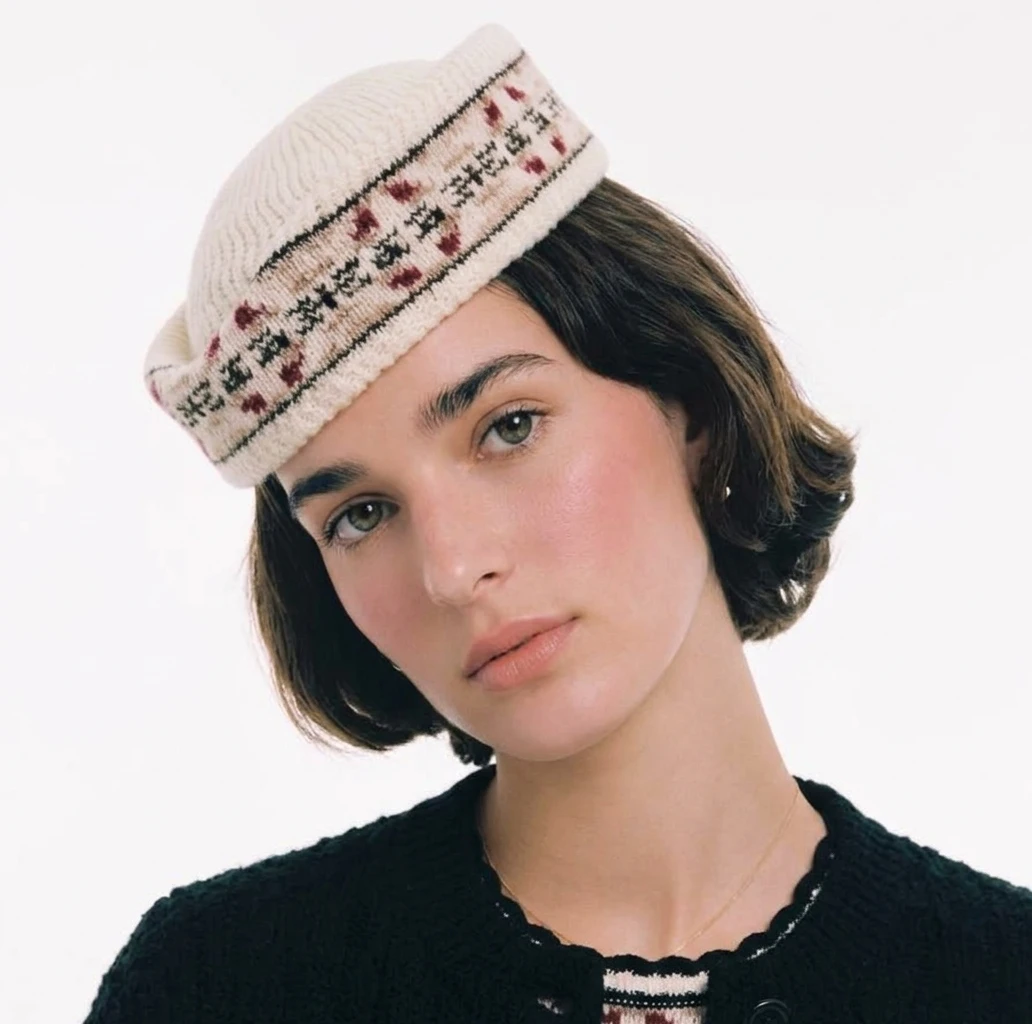 Nordic Vintage Jacquard Knitted Pillbox Hat Women Autumn Winter Thick Warm Brimless Landlord Cap Chic Retro Beanie