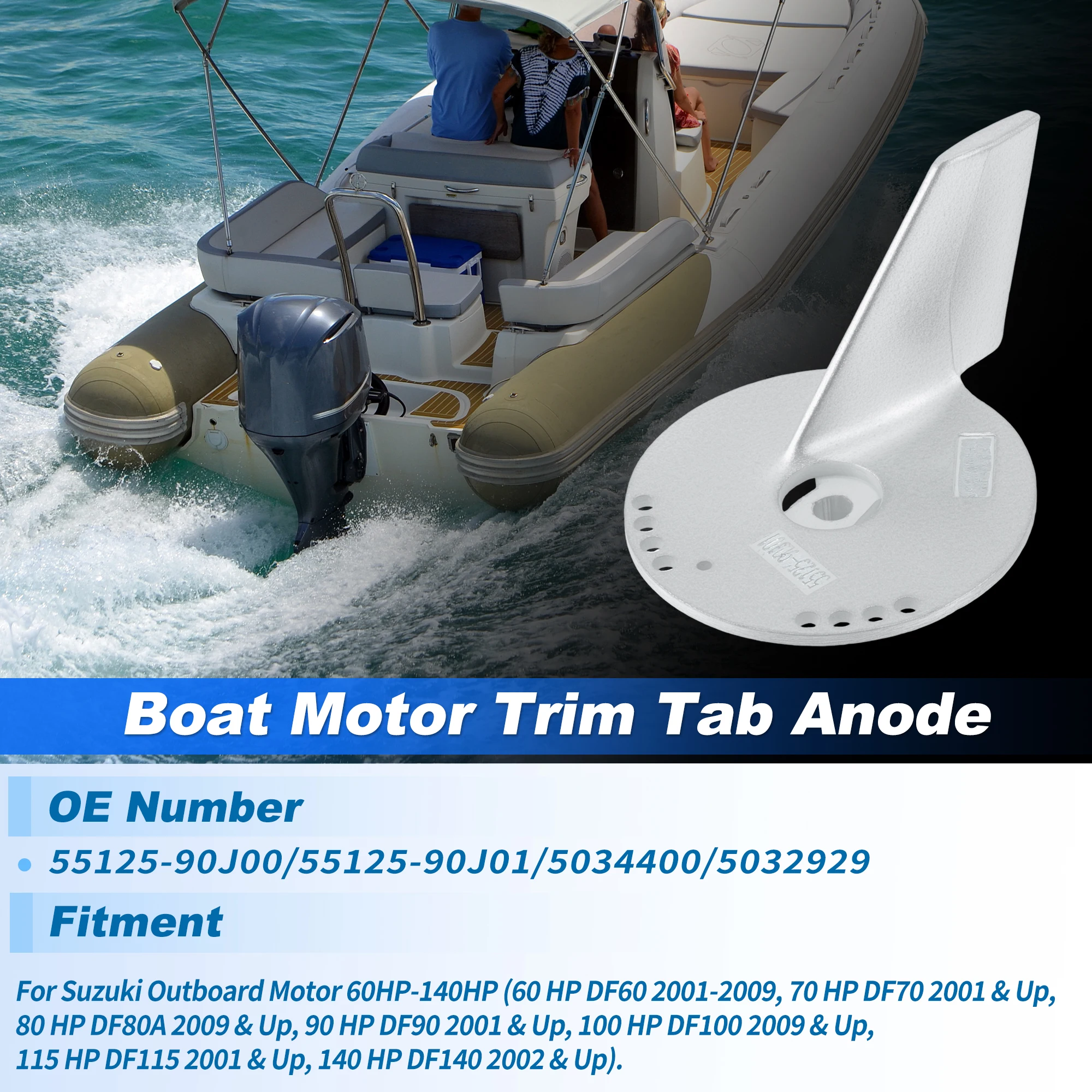

Uxcell 55125-90J00 Zinc Trim Tab Anode for Suzuki Outboard Motor 60HP 70HP 80HP 90HP 100HP 115HP 140HP Boat Motor Trim Tab Anode