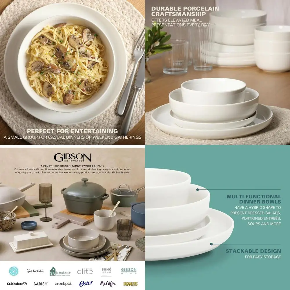 

Ceramic Dinnerware Set, 4-Person, White, Chip & Scratch Resistant, Microwave & Dishwasher Safe (16-Piece)