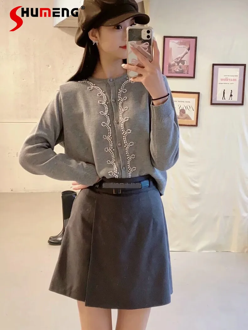 2024 Spring New Retro Sweet Girl Gray Short Culottes Elegant High Waist Slimming Short Skirts Shorts with Belt for Women