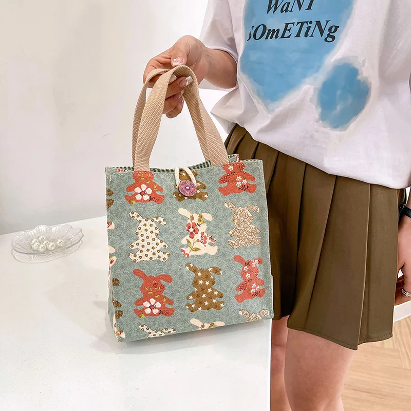 Printed Lunch Bag For Women Girl Large Capacity Work Food Container Bags Portable Canvas Travel Picnic Lunch Bags