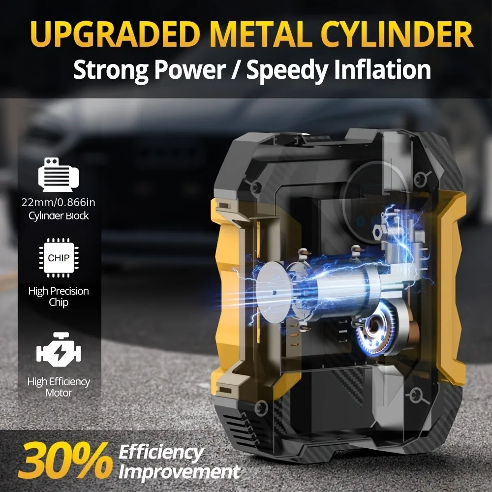 Portable 12V Car Tire Inflator Digital Air Compressor Fast Inflation Car Tire Pump with Long Power Cord Multiple Nozzles