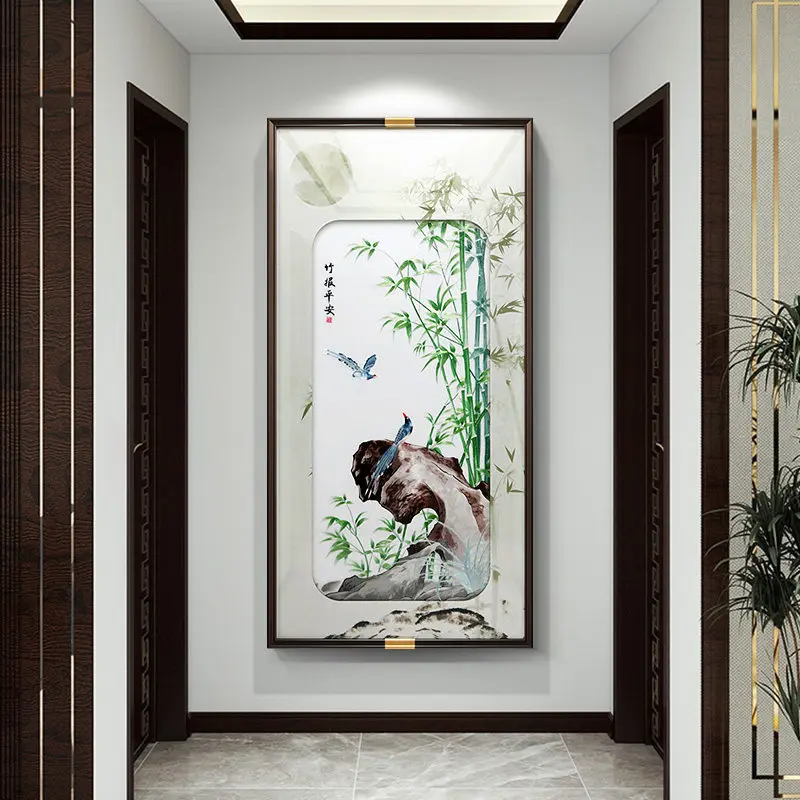 Bamboo Peace Embroidery Entrance Decorative Painting New Chinese Style Entrance Corridor Aisle Hanging Painting High-end Suzhou