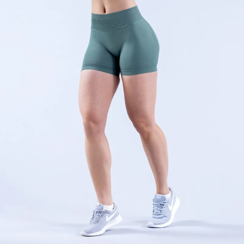 Dreifache Taillenfalte, Hüftlifting, Fitness mit niedriger Taille, nahtlose Dreipunkt-Fitness-Yoga-Shorts für Damen