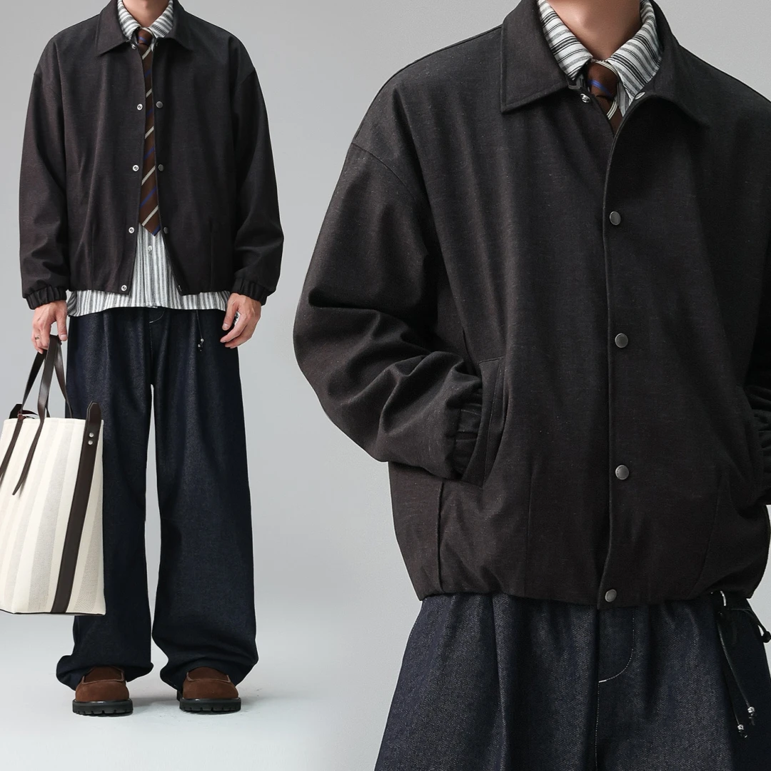 Mens Plus Size Coffee Brown Vintage Collar Jacket Casual Trendy Spring Autumn Outerwear Loose Streetwear Fashion Coat Male