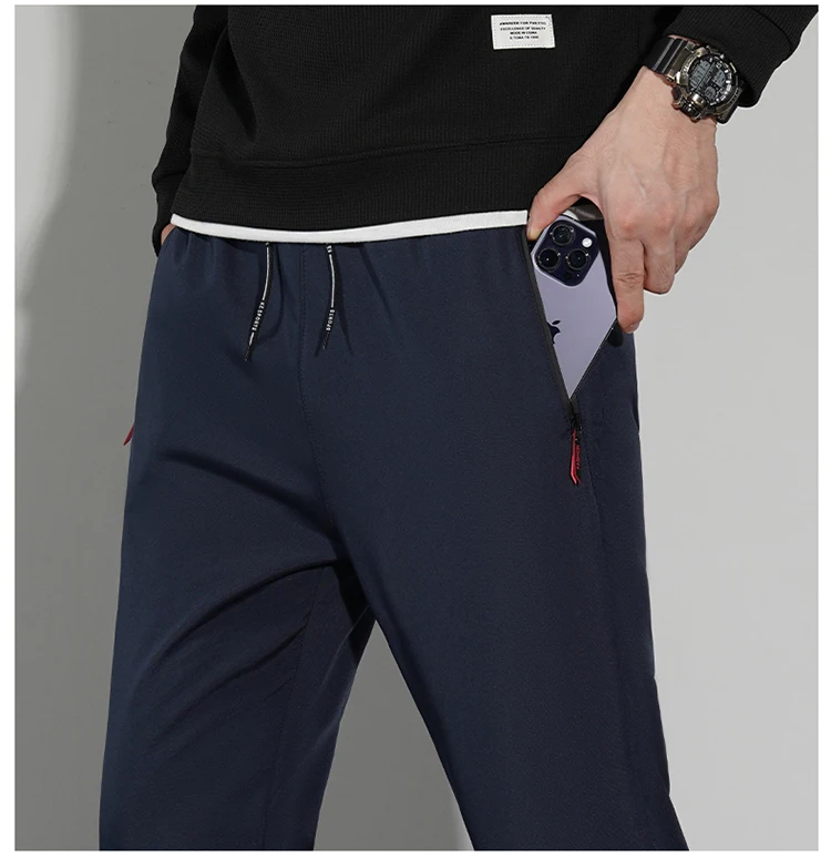 Men Fleece Lined Warm Pants Elastic Drawstring Waist Zipper Pockets Loose Fit Winter Thermal Casual Sports Trousers For Men