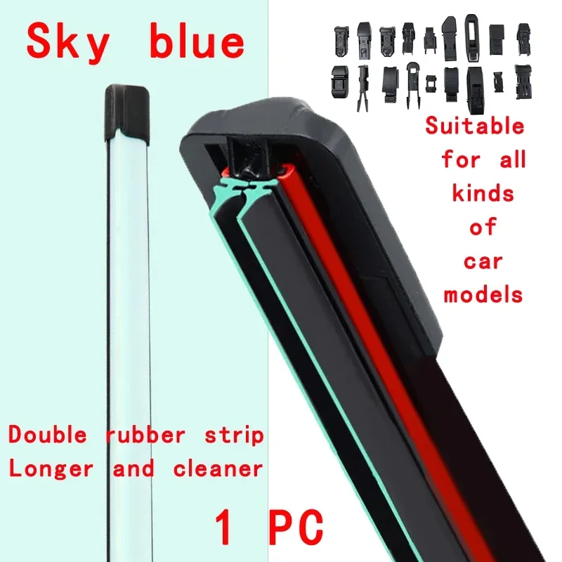 

Sky blue Car Windshield Wiper blades Universal Soft Double layer Rubber Frameless Bracketless 14" 16" 19" 20" 21" 22" 24"26"