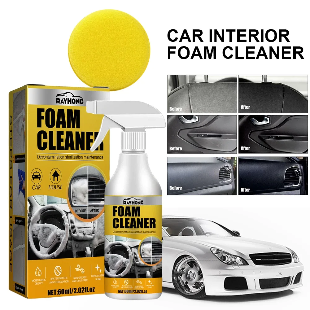 60/100ml Strong Decontamination Cleaner Multifunctional Car Interior Leather Foam Cleaner Anti-aging Cleaning Foam Spray Tools