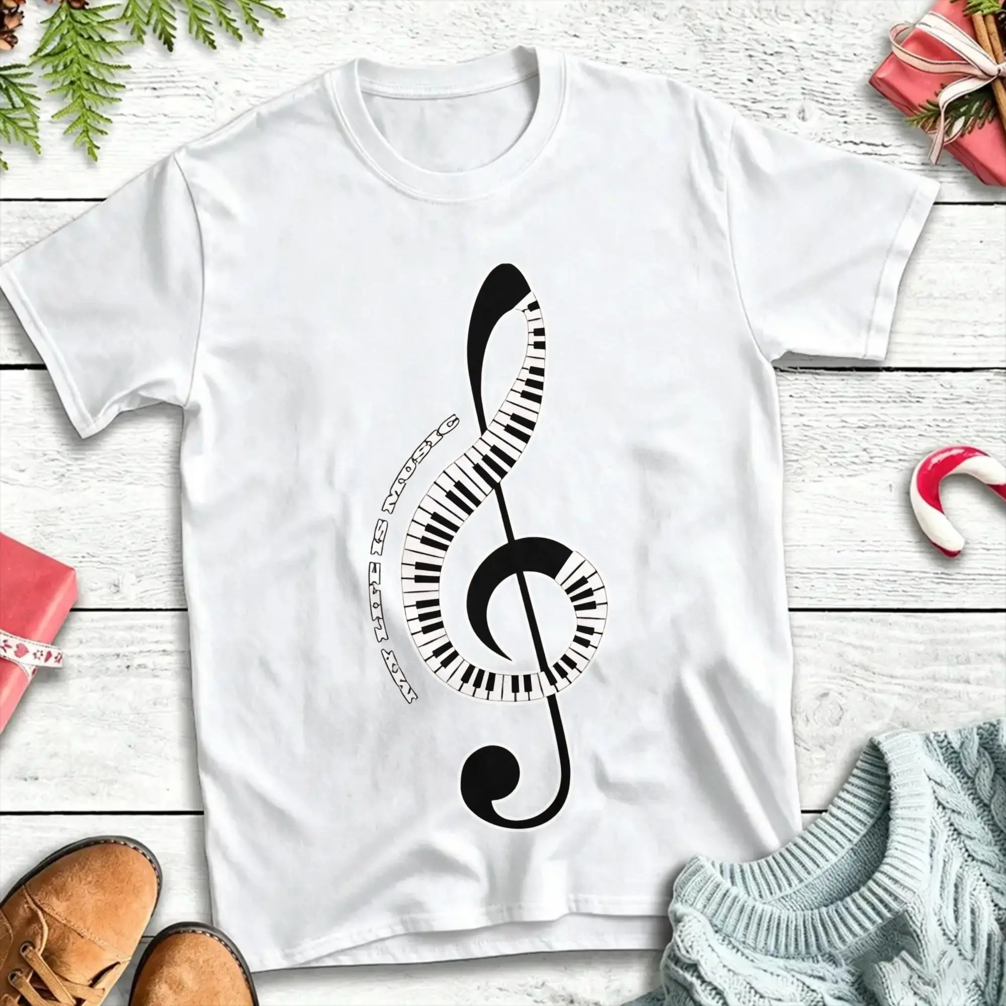 Piano Key Treble Clef  T Shirt Beach  Cotton T Shirts For Adult Pattern Tshirt Short Sleeve Streetwear Tops