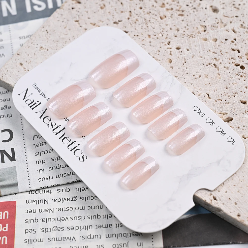24 قطعة بريق ناعم قصير مربع الضغط على الأظافر عارية الفرنسية الأظافر وهمية مع نصائح لامعة قابلة لإعادة الاستخدام مجموعة الأظافر الاصطناعية كاذبة #5