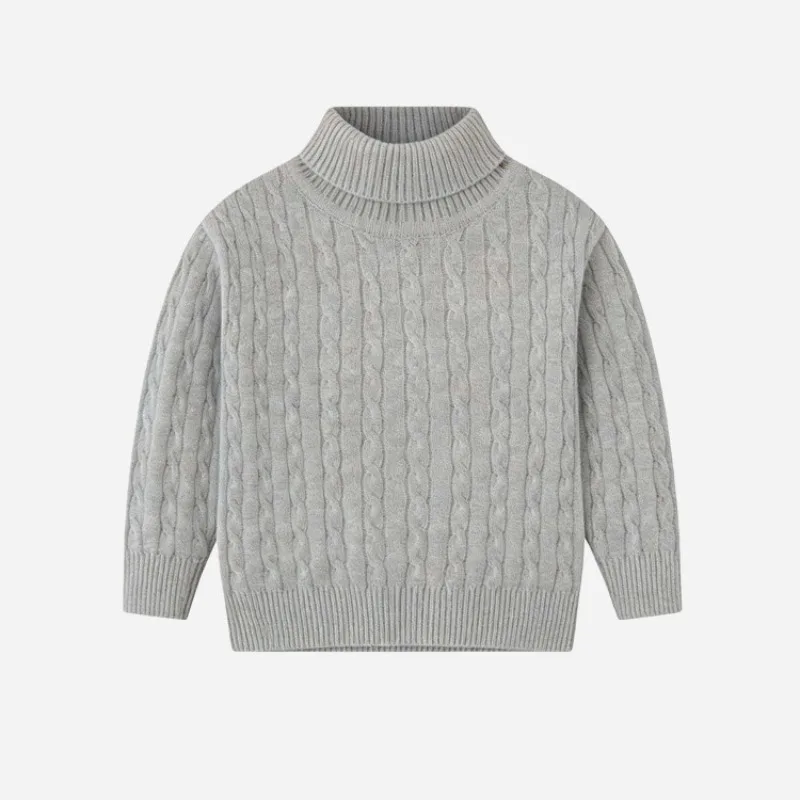 2026 Herbst Kinder Jungen Zopfmuster Rollkragenpullover Kinder Baumwolle Langarm Pullover Winter 2-12 Jahre Warme Basisschicht Strickwaren – Detail 7