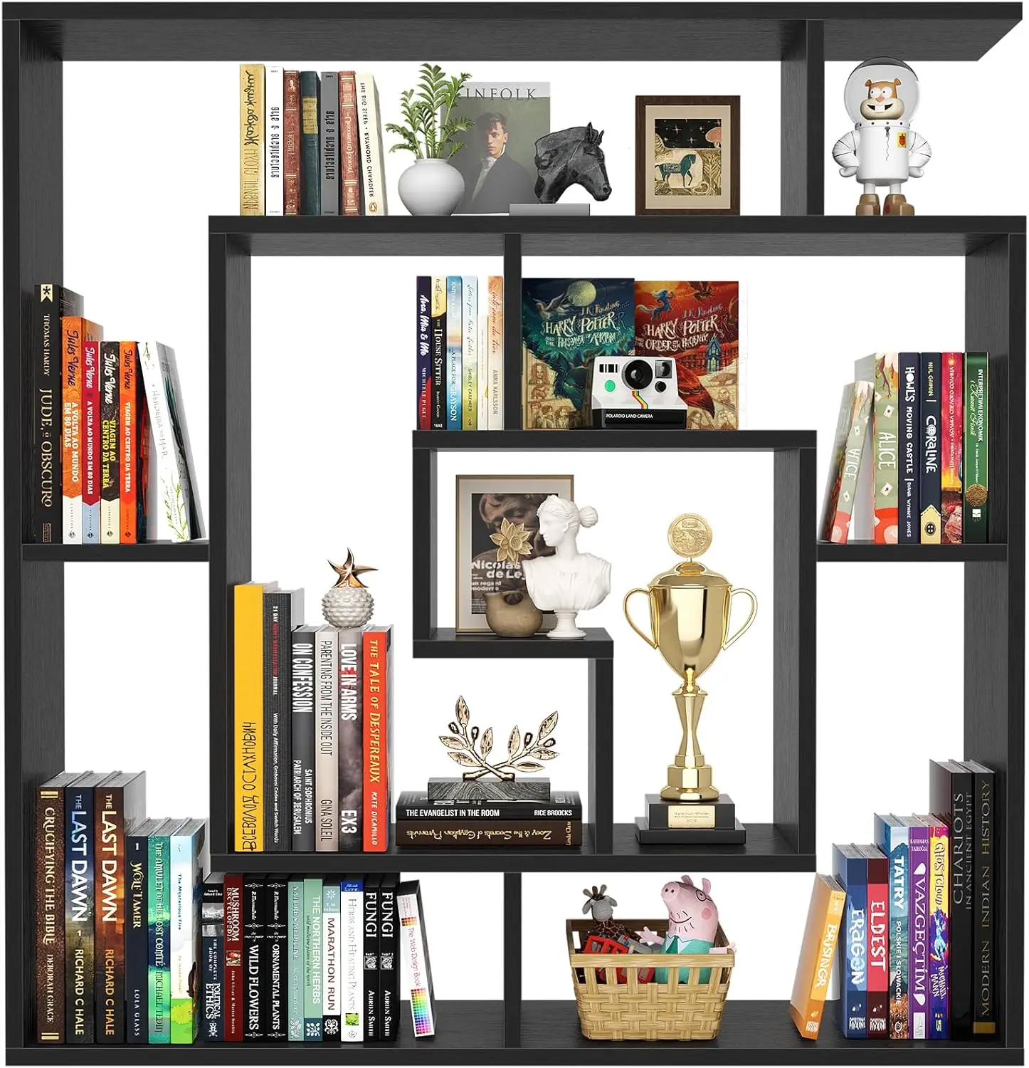 

5 Tier Geometric Bookcase Wall Mounted Freestanding Display Shelf for Living Room Bedroom Office Black