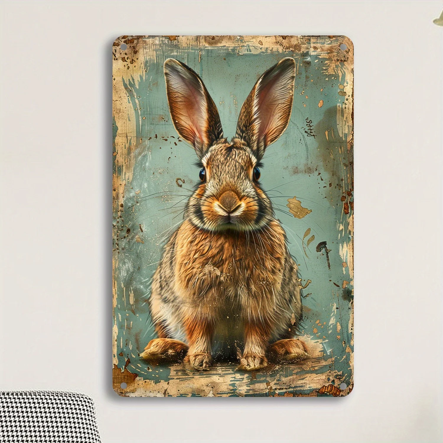 1PC Rustic Bunny Metal Iron Plaque Wall Decor for Home, Office, Bar, Men's Lounge - 8x12 Inch Vintage Nameplate