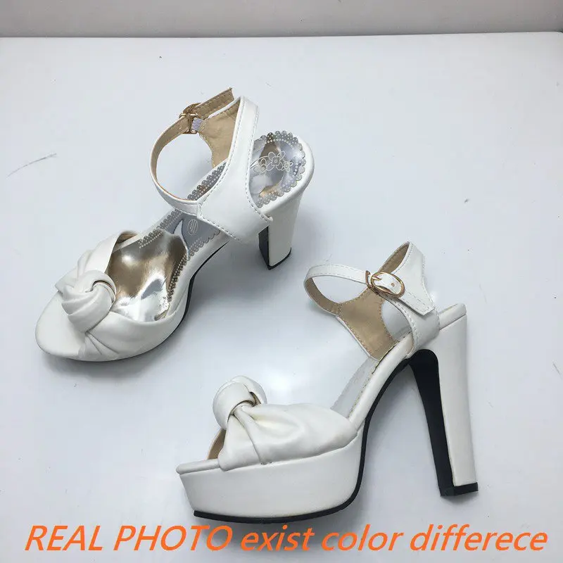SIMLOVEYO Design Women Sandals Peep Toe Ultrahigh Block Heel 12cm Platform 3cm Bowknot Sexy Party Shoes Plus Size 48 49 50