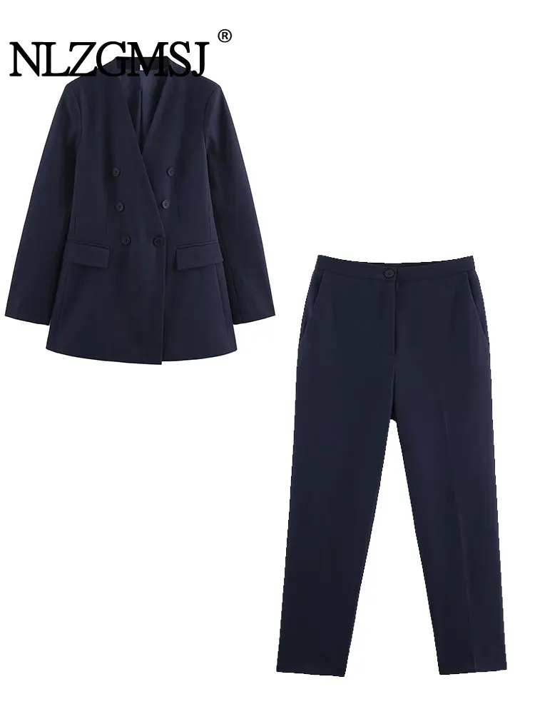 

NLZGMSJ женский осенний элегантный пиджак 2023 года, женский модный двубортный пиджак с длинными рукавами, женский повседневный комплект из 2 предметов