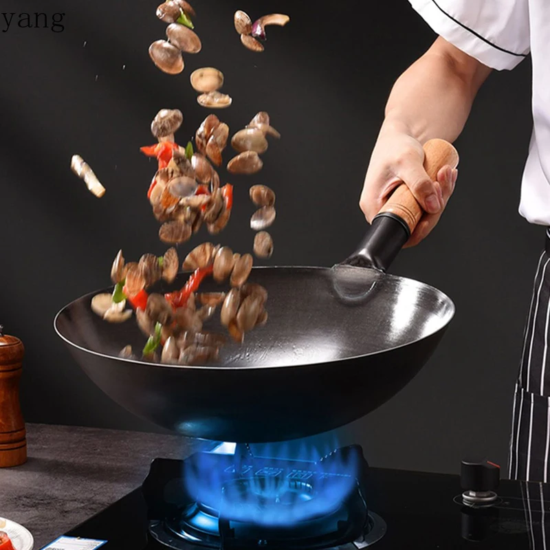 LMM uncoated non-stick pan, pre-seasoned Chinese wok kitchen gas stove cookware