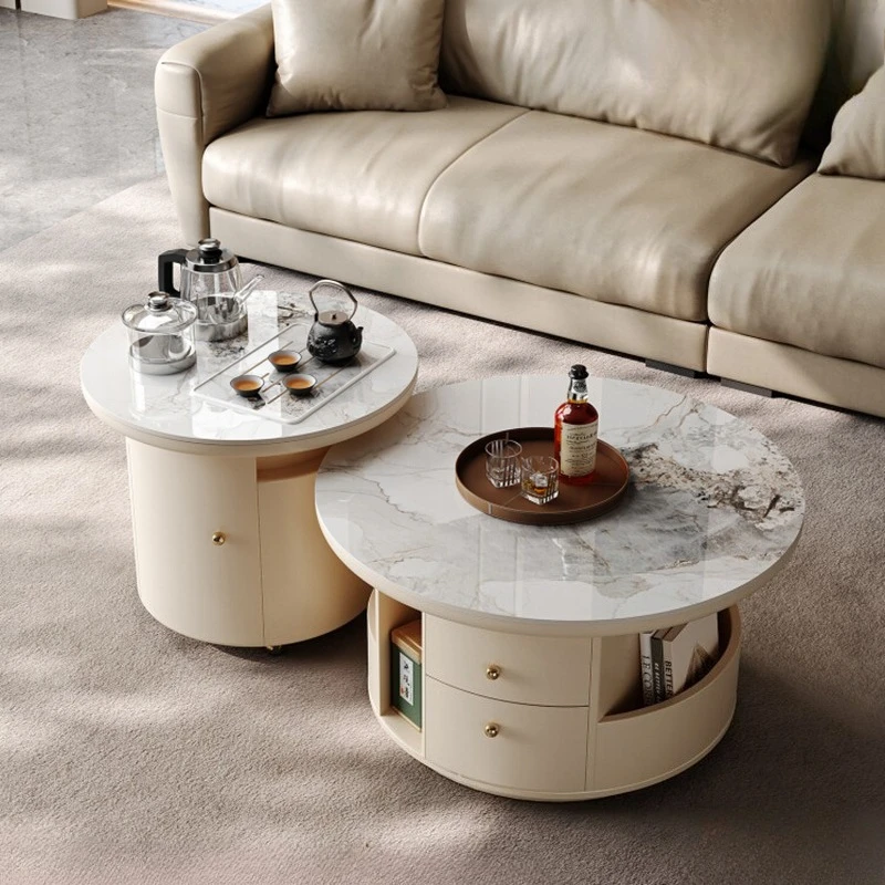 

Журнальный столик из каменной плиты в скандинавском кремовом стиле, современный роскошный элитный журнальный столик для гостиной, многофункциональная круглая мебель FYCT