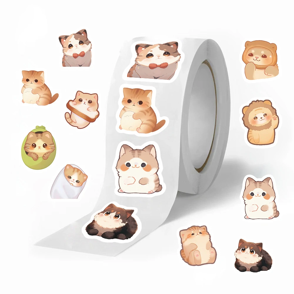 500 teile/rolle Cartoon Big Eye Nette Katze Aufkleber Kawaii Tier Aufkleber Spielzeug Laptop Telefon Dekoration Siegel Label Kid belohnung Aufkleber Spielzeug