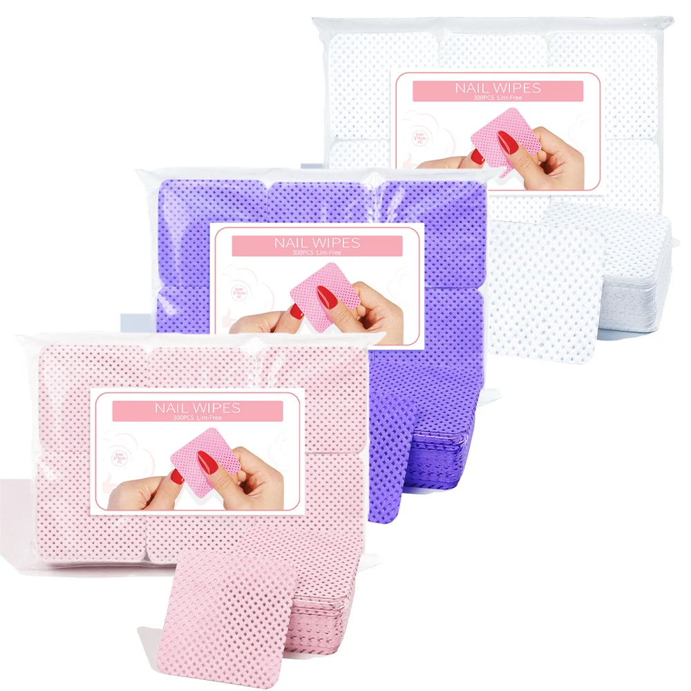 

300/600pcs Cotton Nail Polish Remover Disposable Wipes Nail Cleaning Pads Non Woven Nail PadsFor Beauty Salon Nail Art Tools