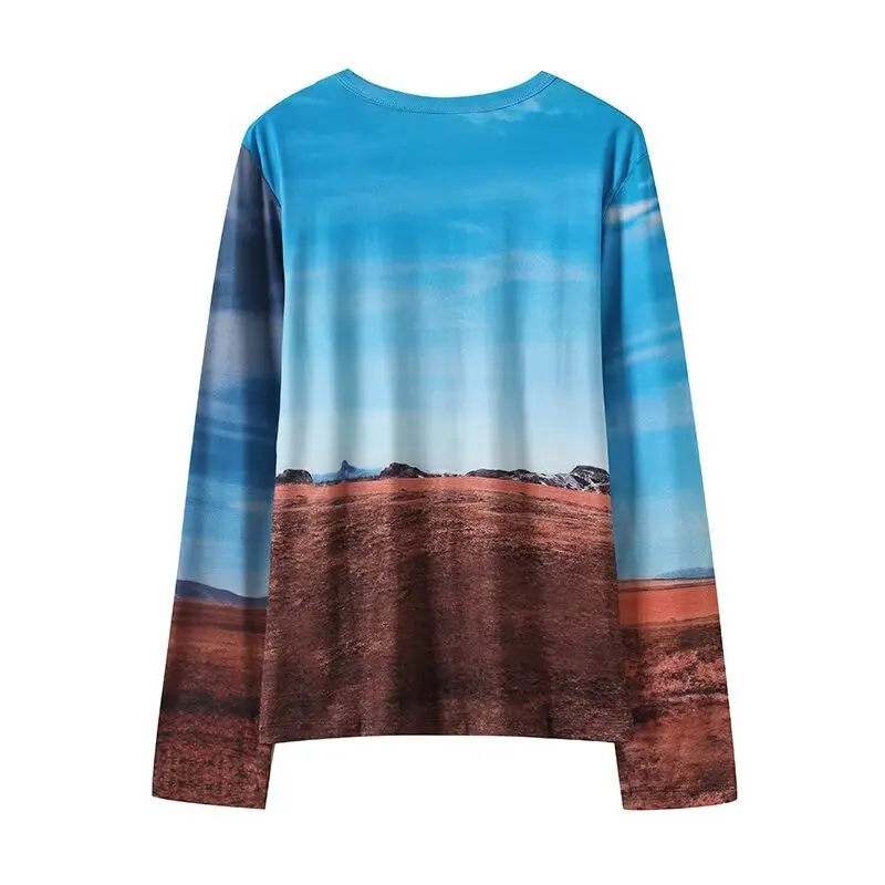 Autumn Winter New Arrival Women's Casual Long Sve Scenic Print Hoodie Versatile Comfortable Loose Fit round Ne Sweatirt