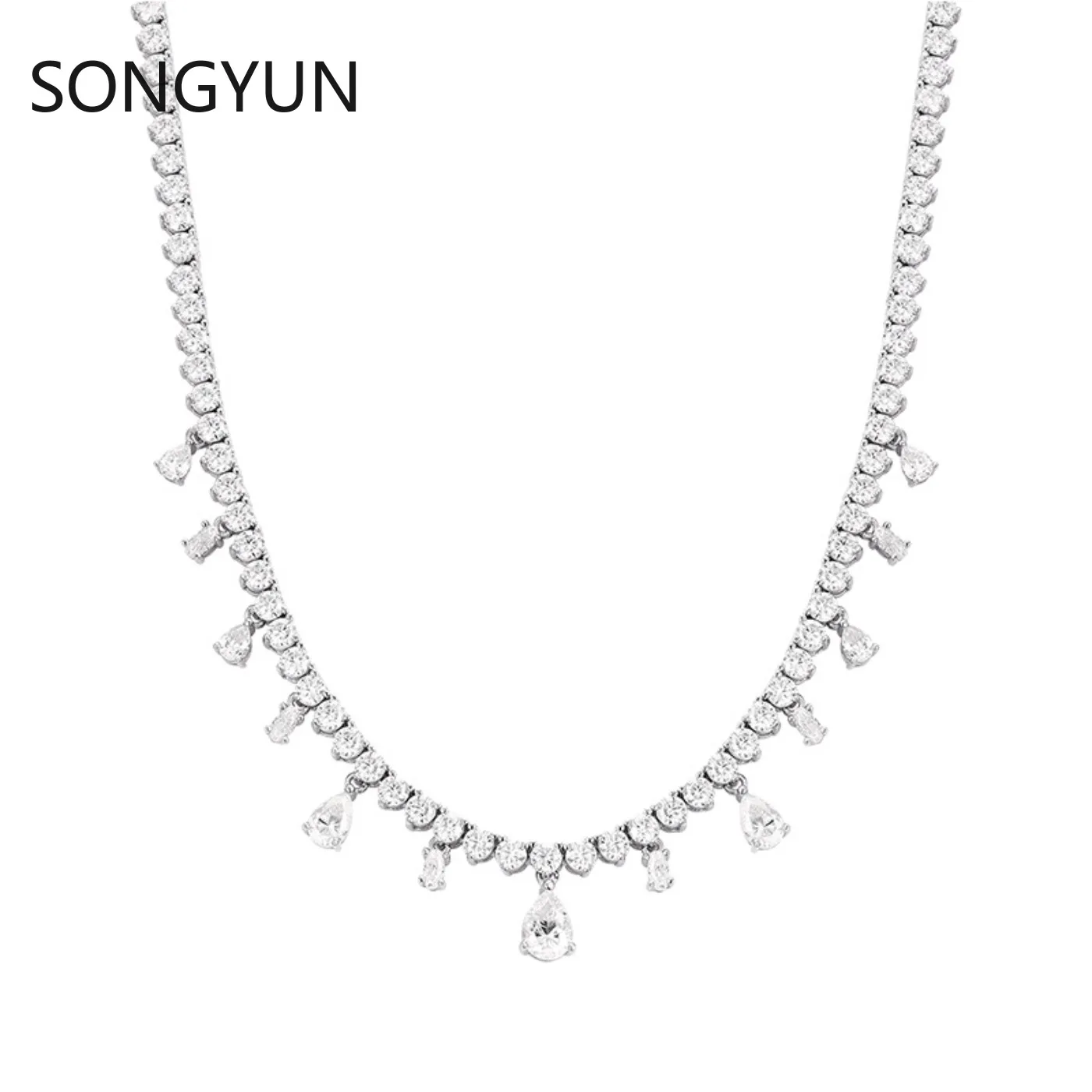 SongYun Luxury Jewelry 925 Sterling Silver Tennis Chain Necklace For Women Men Moissanite Diamond Tennis Necklaces Fine Jewelry