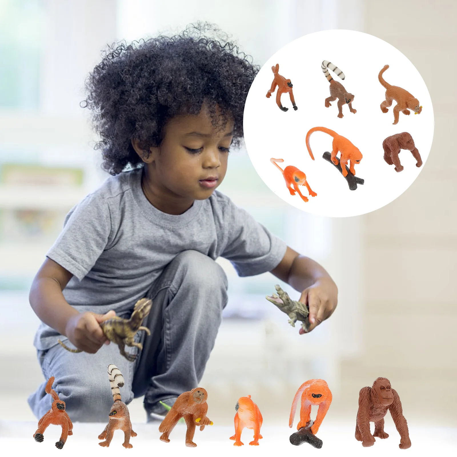 

6 PCS Monkey Model Children’s Toys Animal Statue Simulation Imitation Models Plastic Decors Toddler Imitated