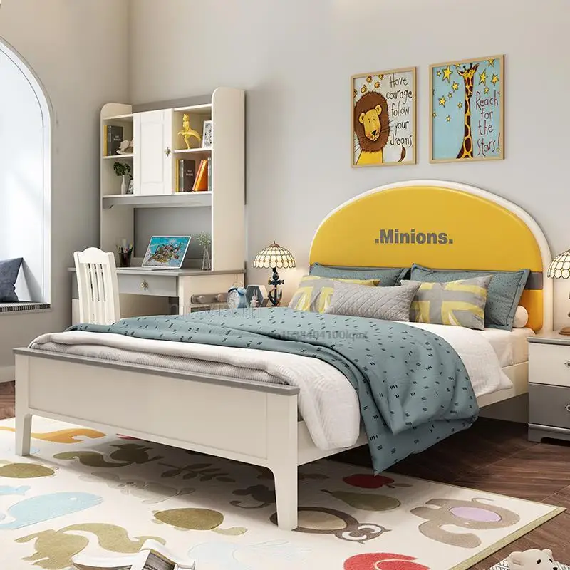 Children's Bed Boys Liked Simple Modern Small Apartment Creative Cartoon Kids Bed 1.2m Yellow Children's Room Furniture Set