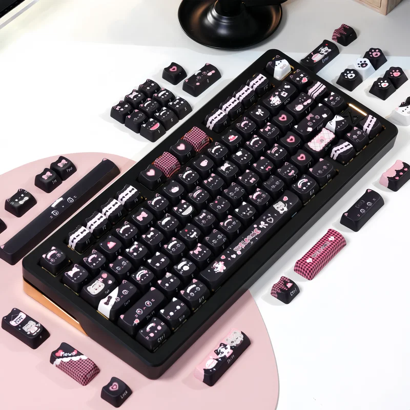 Cat Mechanical Keyboard Keycaps Mao High Black Pink Cat Maid Cross Keycaps Pbt Thermal Sublimation Festival Gift