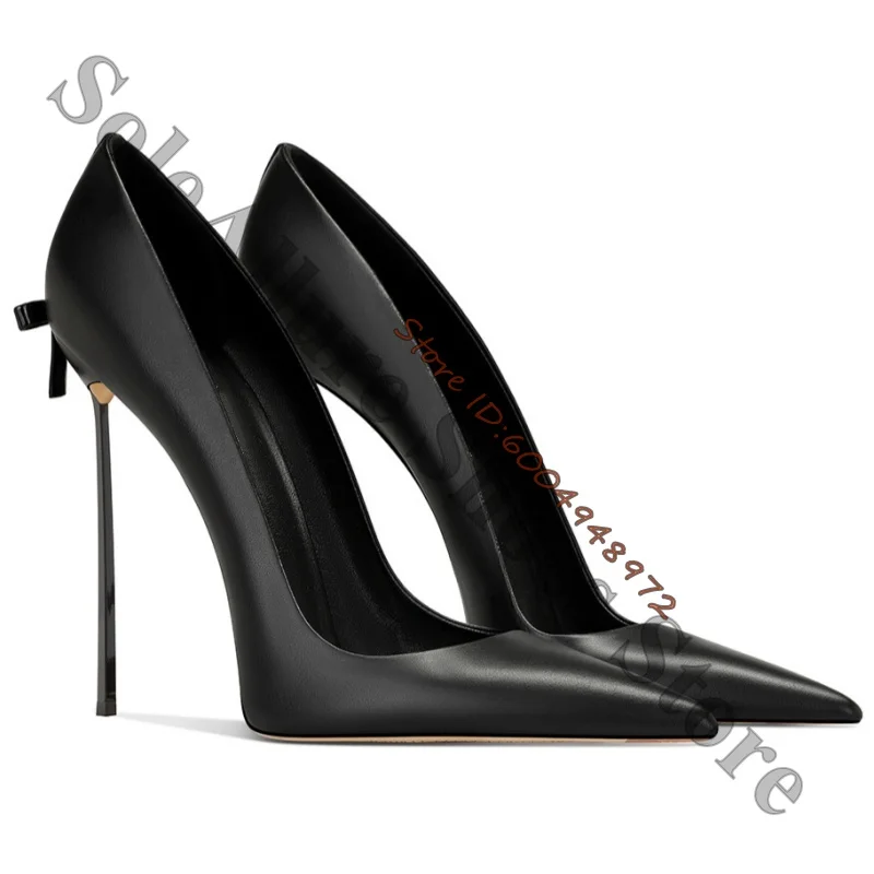 Genuine Black Leather Pointed Toe Pumps Slim High Heel Elegant Office Women Shoes Spring New Versatile Chic Lady Dress Heels