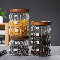 Striped Glass Sealed Jar With Lid Kitchen Food Container Gourd Shape Storage Bottle Tea Coffee Beans Grains Candy Jars Container