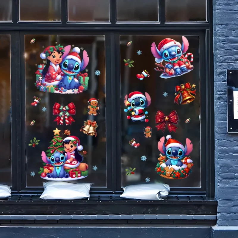 مجموعة واحدة من ملصقات Lilo & Stitch لعيد الميلاد، ديكور منزلي، عمل فني لعيد الميلاد من Disney، مناسبة لتزيين الأماكن الداخلية والنافذة والشرفة والمرآة #4