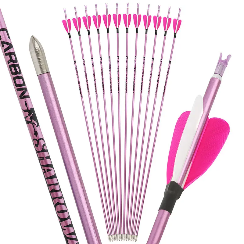 Pure Carbon Arrow 32 Inch Archery Carbon Arrow ID4.2mm Spine 400 500 600 700 800 900 1000 Fixed Tips Bow Shooting Hunting 6/12pc