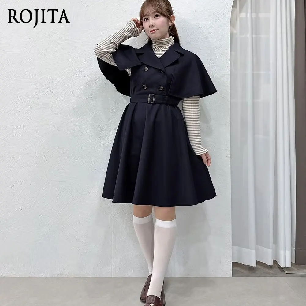 Japanese Autumn New Two-wear Removable Cape Dress Retro Double-breasted Sleeveless Cape Dress Without Inner Tops