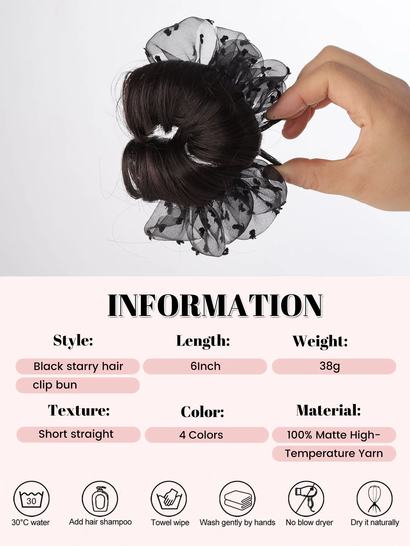 Synthetic Hair Bun Extensions Wig Claw Clip Bun Hair Bun Hairpiece with Tulle Decoration Balletcore Duckbill Clip  for Women Use