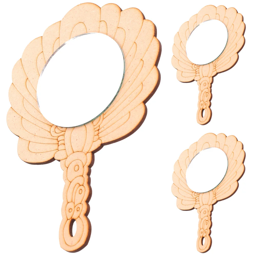 

3Pcs DIY Kids Wooden Mirror Handheld Unpainted Mirror Craft Supply for Educational Creativity Craft Supply Children Handmade Toy